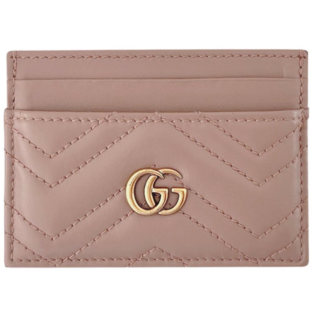 Gucci Calfskin Matelasse GG Marmont Card Holder Porcelain Rose A Rank